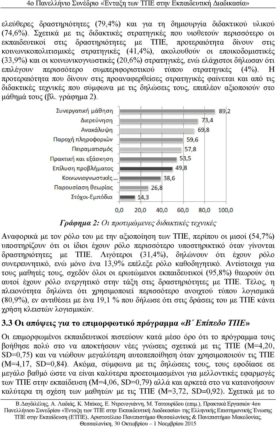 εποικοδομιστικές (33,9%) και οι κοινωνικογνωστικές (20,6%) στρατηγικές, ενώ ελάχιστοι δήλωσαν ότι επιλέγουν περισσότερο συμπεριφοριστικού τύπου στρατηγικές (4%).