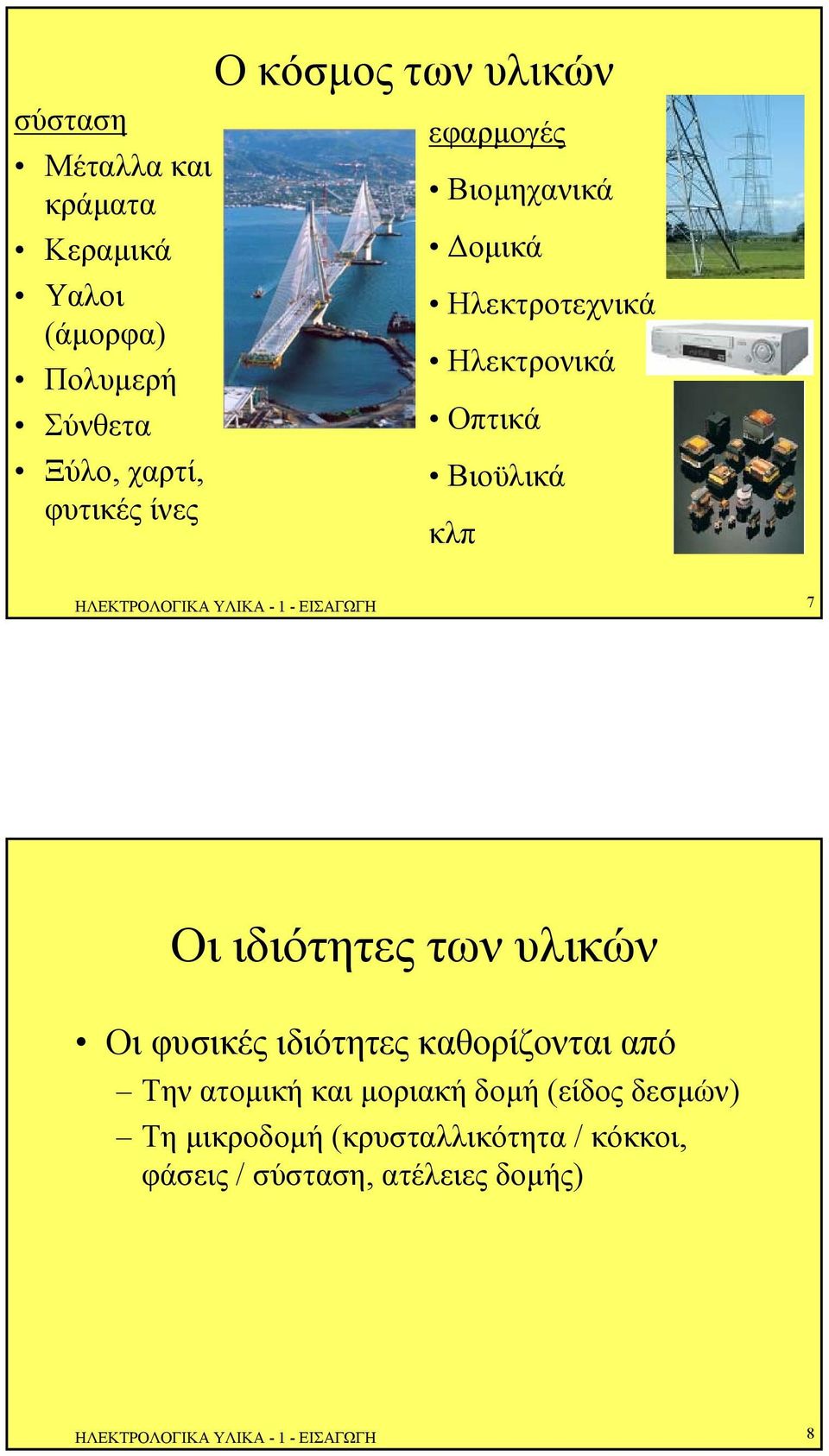 -ΕΙΣΑΓΩΓΗ 7 Οι ιδιότητες των υλικών Οι φυσικές ιδιότητες καθορίζονται από Την ατοµική και µοριακή δοµή (είδος