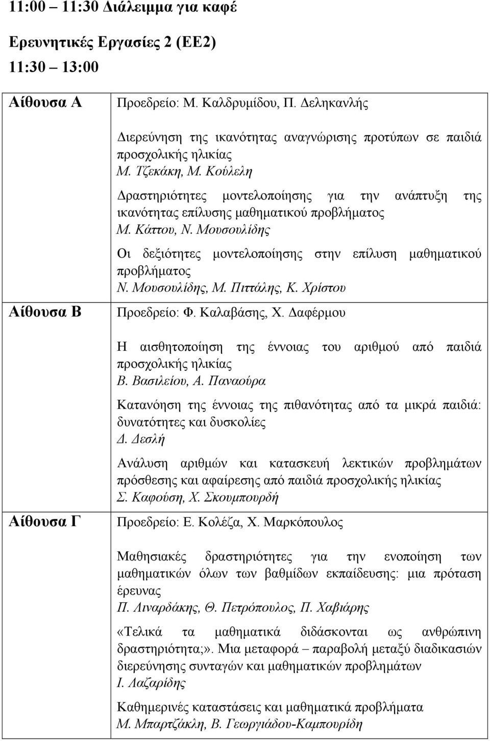 Κούλελη Δραστηριότητες μοντελοποίησης για την ανάπτυξη της ικανότητας επίλυσης μαθηματικού προβλήματος Μ. Κάττου, Ν. Μουσουλίδης Οι δεξιότητες μοντελοποίησης στην επίλυση μαθηματικού προβλήματος Ν.