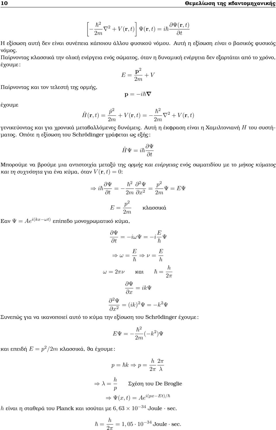 (r, t) = 2m 2m 2 + V (r, t) γενικεύοντας και για χρονικά µεταβαλλόµενες δυνάµεις. Αυτή η έκφραση είναι η Χαµιλτονιανή H του συστή- µατος.