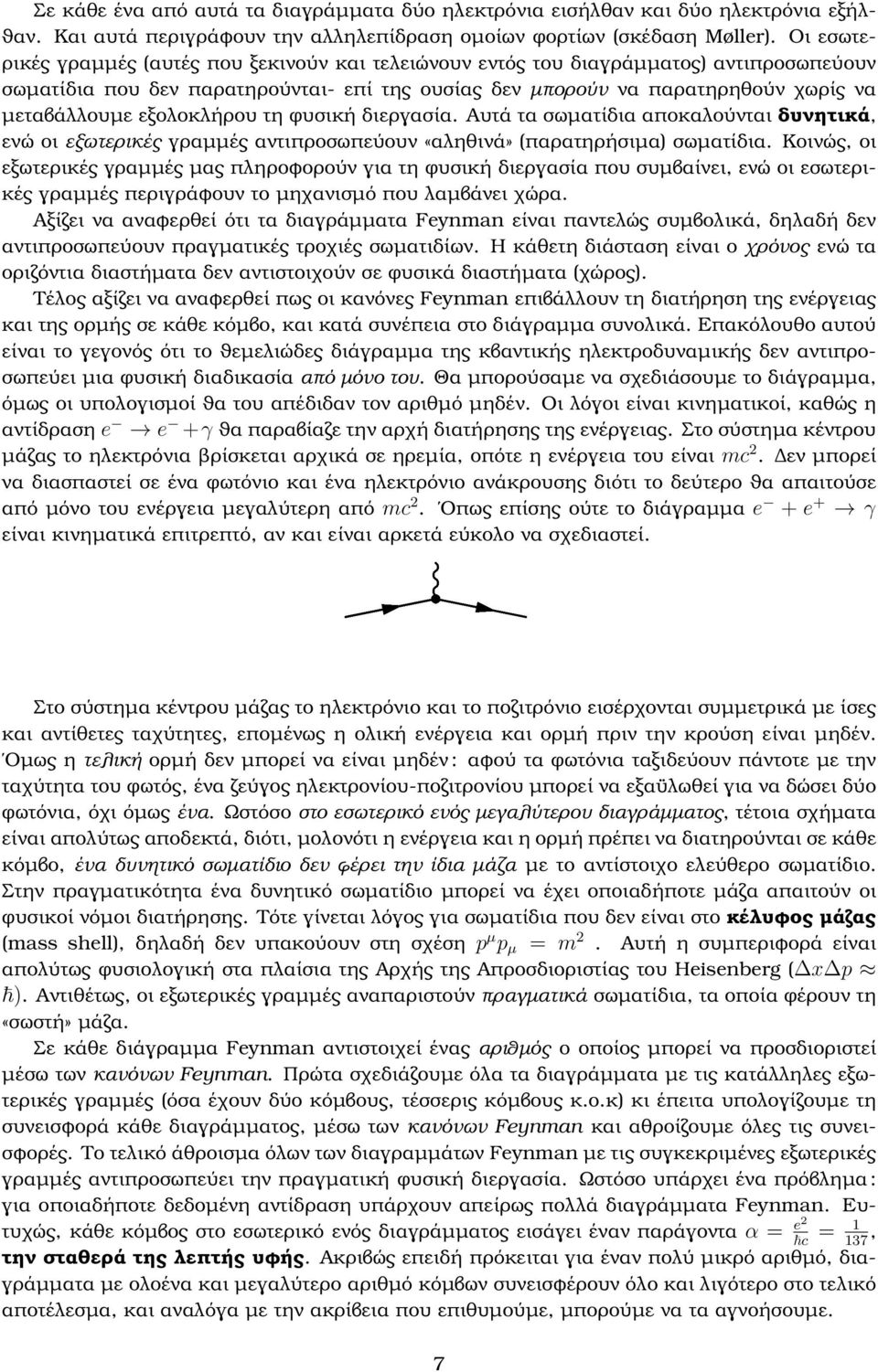 εξολοκλήρου τη ϕυσική διεργασία. Αυτά τα σωµατίδια αποκαλούνται δυνητικά, ενώ οι εξωτερικές γραµµές αντιπροσωπεύουν «αληθινά» (παρατηρήσιµα) σωµατίδια.