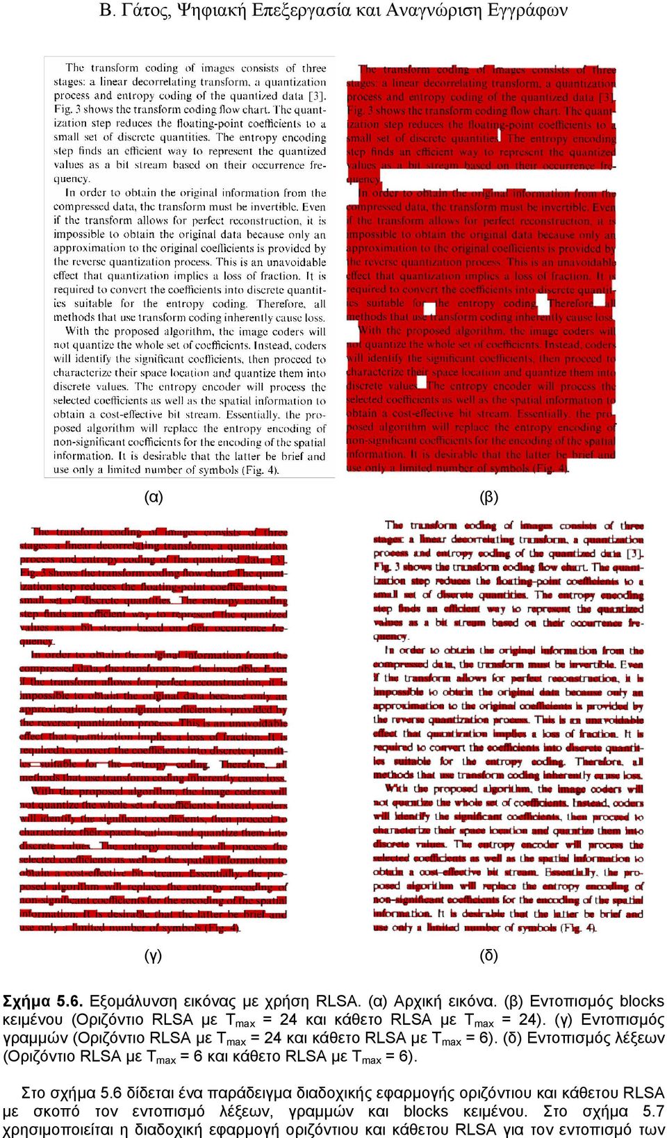 (γ) Εντοπισµός γραµµών (Οριζόντιο RLSA µε T max = 24 και κάθετο RLSA µε T max = 6).