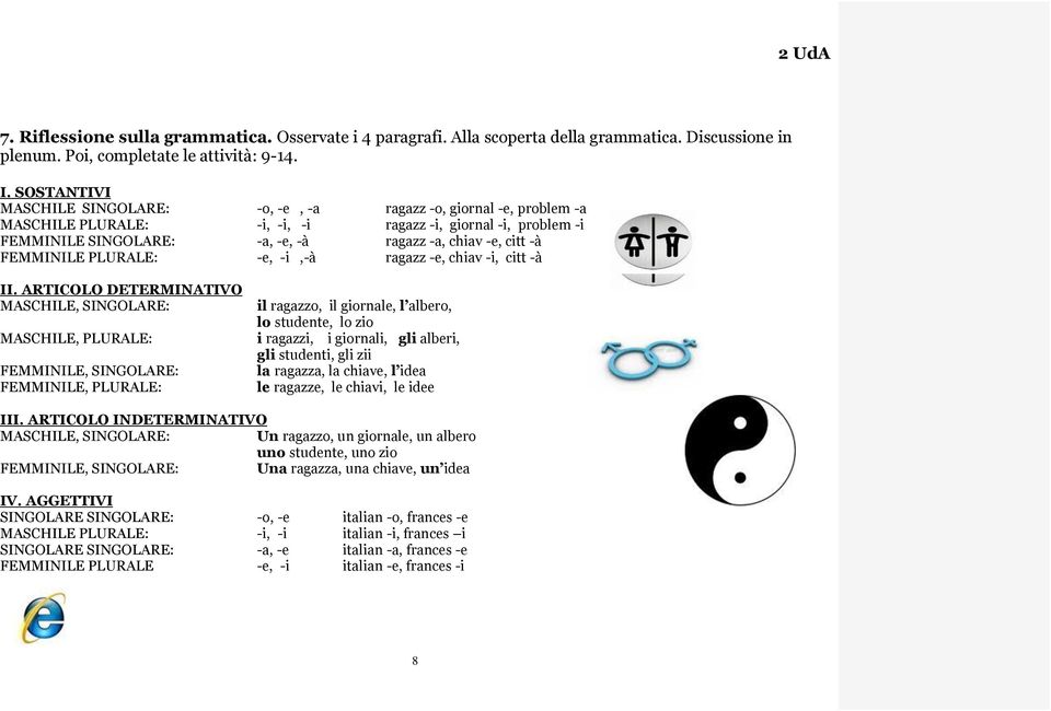 FEMMINILE PLURALE: -e, -i,-à ragazz -e, chiav -i, citt -à II.