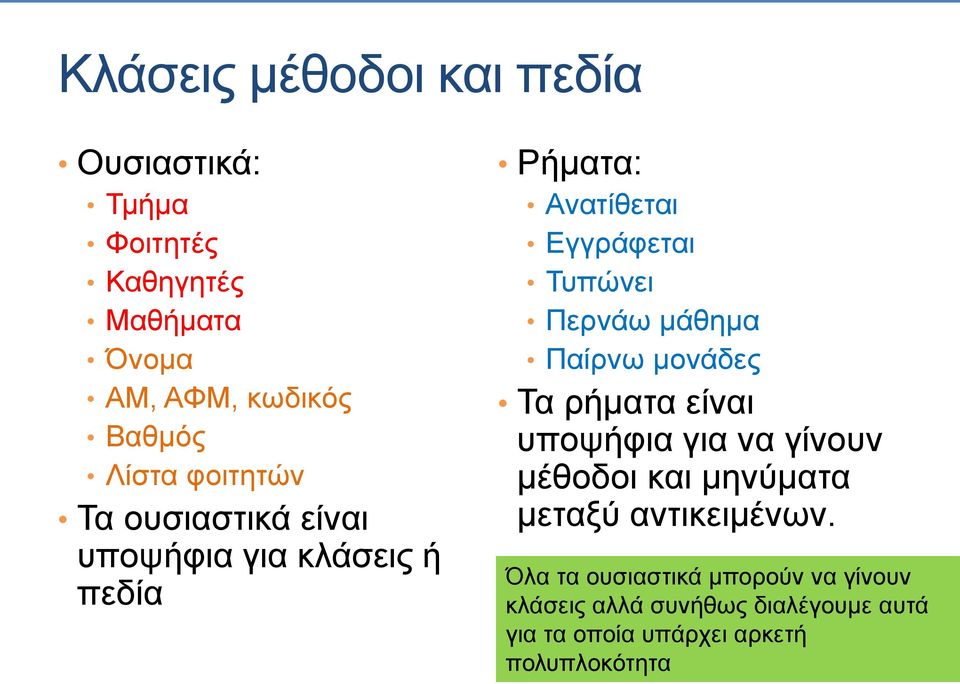 Περνάω μάθημα Παίρνω μονάδες Τα ρήματα είναι υποψήφια για να γίνουν μέθοδοι και μηνύματα μεταξύ