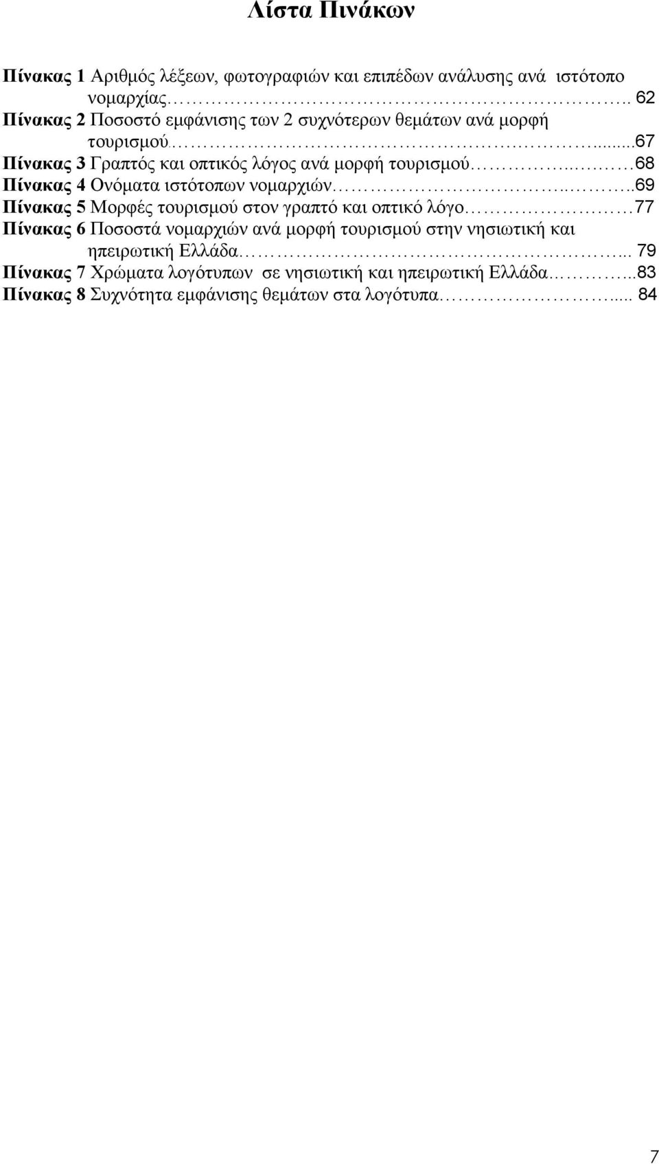 .. 68 Πίνακας 4 Ονόµατα ιστότοπων νοµαρχιών.