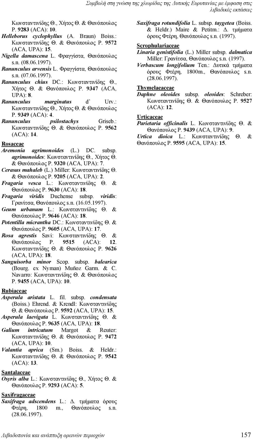 & Θανόπουλος Ρ. 9347 (ACA, UPA): 8. Ranunculus marginatus d Urv.: Ρ. 9349 (ACA): 4. Ranunculus psilostachys Griseb.: Κωνσταντινίδης Θ. & Θανόπουλος Ρ. 9562 (ACA): 14.