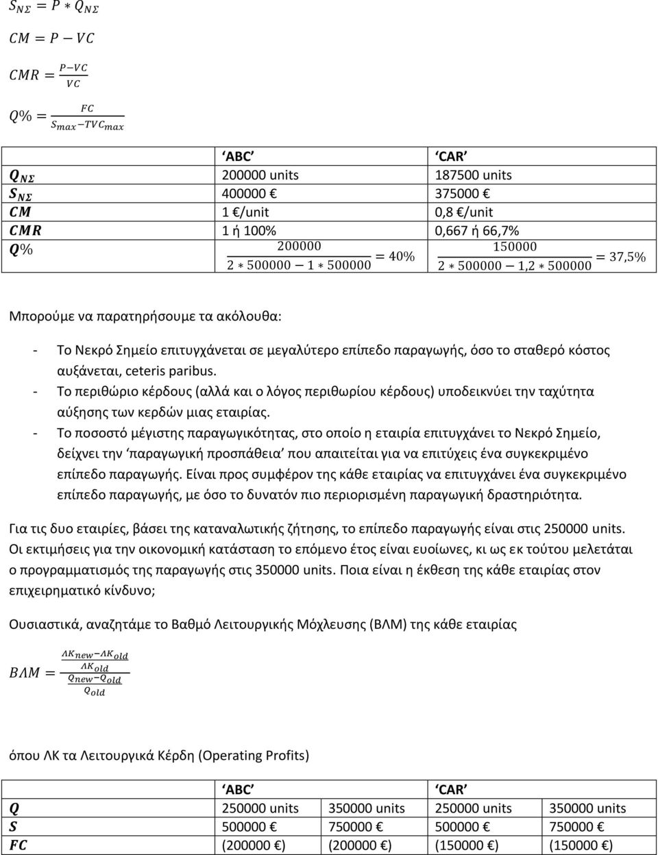 Το ποσοστό μέγιστης παραγωγικότητας, στο οποίο η εταιρία επιτυγχάνει το Νεκρό Σημείο, δείχνει την παραγωγική προσπάθεια που απαιτείται για να επιτύχεις ένα συγκεκριμένο επίπεδο παραγωγής.