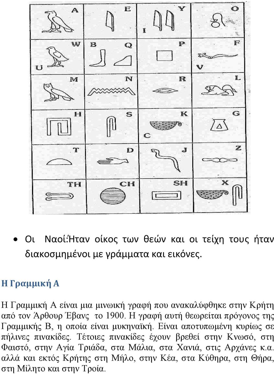 Η γραφή αυτή θεωρείται πρόγονος της Γραμμικής Β, η οποία είναι μυκηναϊκή. Είναι αποτυπωμένη κυρίως σε πήλινες πινακίδες.