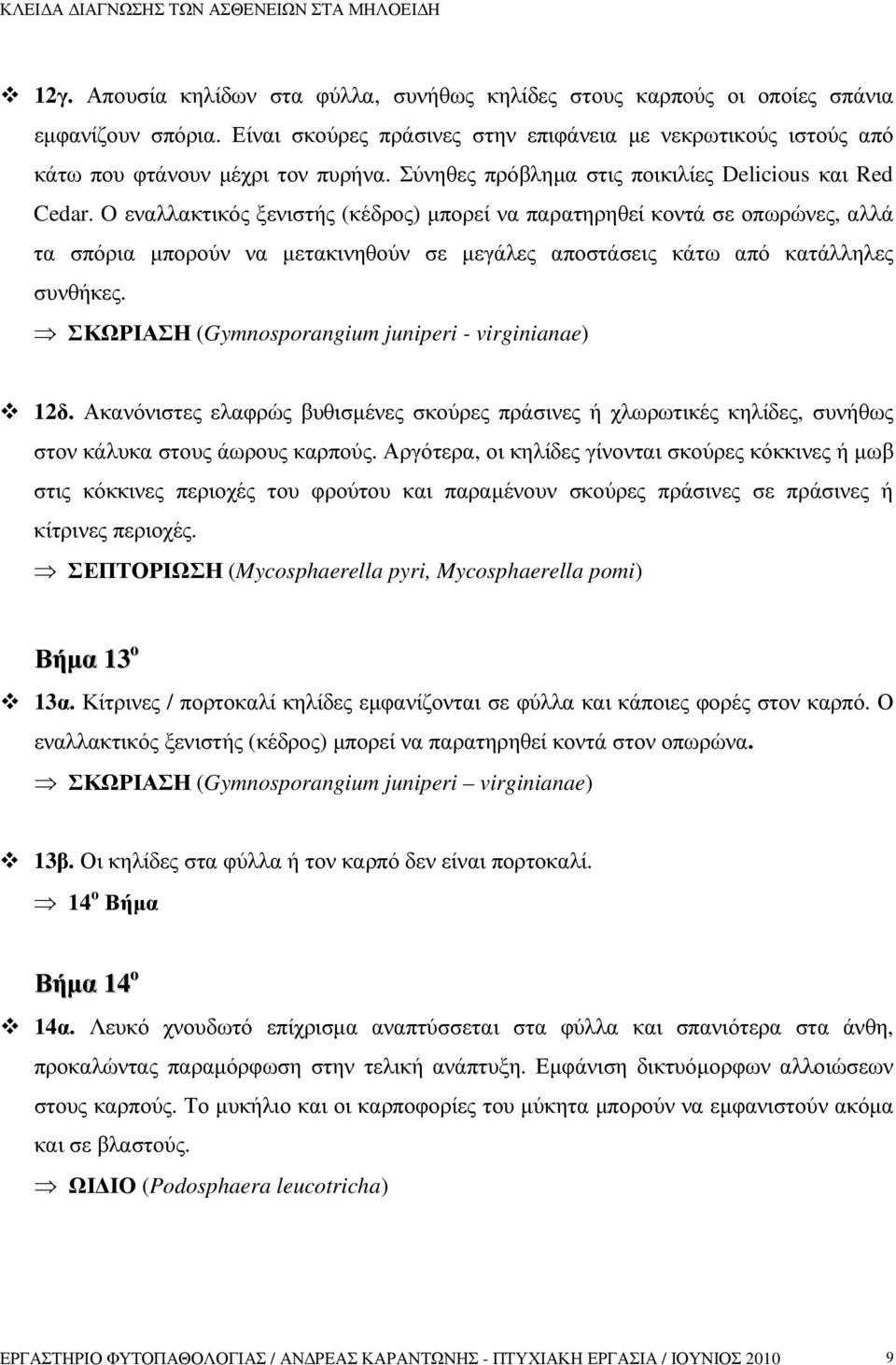 O εναλλακτικός ξενιστής (κέδρος) µπορεί να παρατηρηθεί κοντά σε οπωρώνες, αλλά τα σπόρια µπορούν να µετακινηθούν σε µεγάλες αποστάσεις κάτω από κατάλληλες συνθήκες.