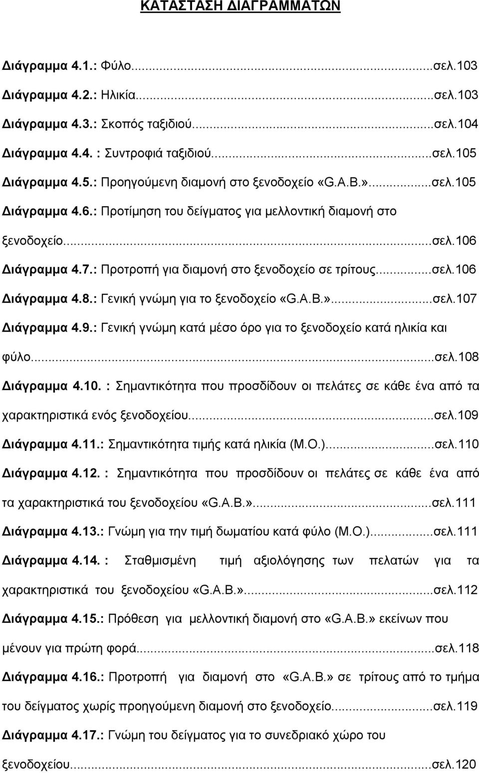 : Προτροπή για διαμονή στο ξενοδοχείο σε τρίτους...σελ.106 Διάγραμμα 4.8.: Γενική γνώμη για το ξενοδοχείο «G.A.B.»...σελ.107 Διάγραμμα 4.9.