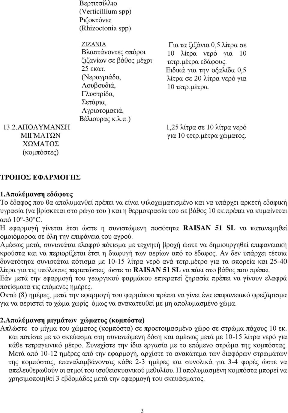 μέτρα. 1,25 λίτρα σε 10 λίτρα νερό για 10 τετρ.μέτρα χώματος. ΤΡΟΠΟΣ ΕΦΑΡΜΟΓΗΣ 1.
