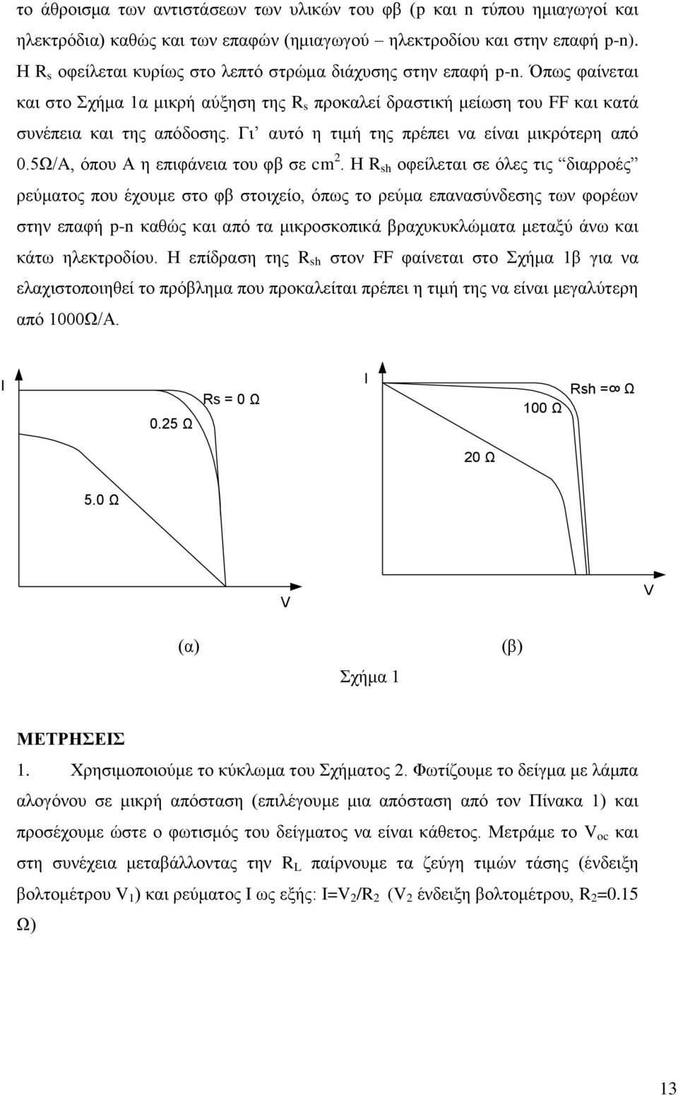 Γι αυτό η τιμή της πρέπει να είναι μικρότερη από 0.5Ω/A, όπου Α η επιφάνεια του φβ σε cm 2.