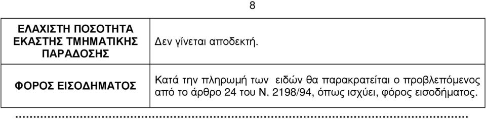 Κατά την πληρωµή των ειδών θα παρακρατείται ο