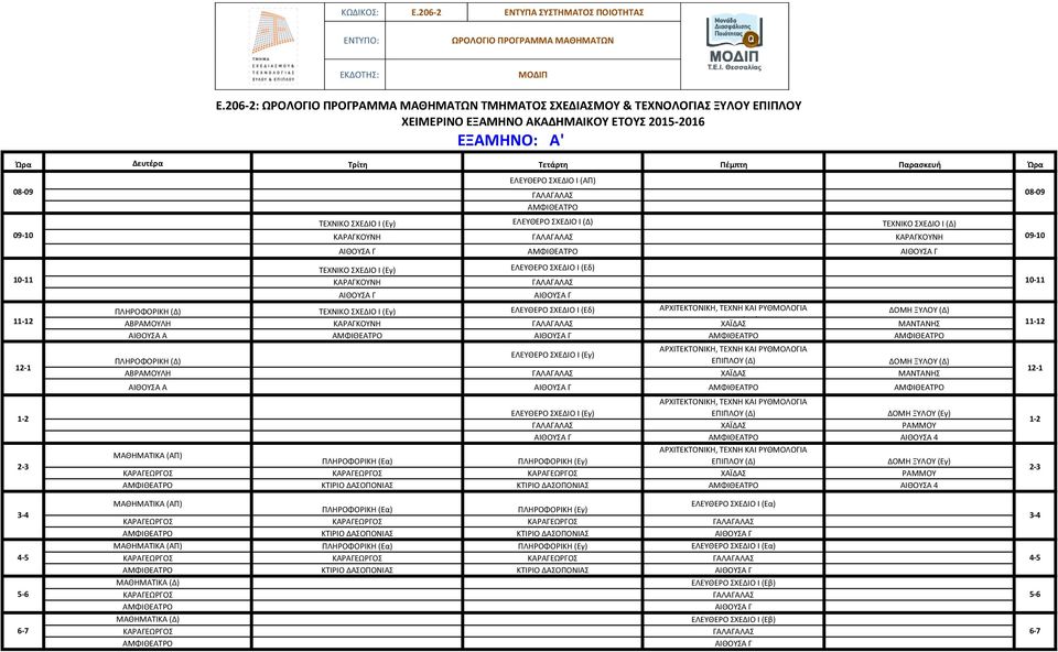 ΣΧΕΔΙΟ Ι (Δ) ΤΕΧΝΙΚΟ ΣΧΕΔΙΟ Ι (Δ) ΚΑΡΑΓΚΟΥΝΗ ΚΑΡΑΓΚΟΥΝΗ ΑΜΦΙΘΕΑΤΡΟ ΤΕΧΝΙΚΟ ΣΧΕΔΙΟ Ι (Εγ) ΕΛΕΥΘΕΡΟ ΣΧΕΔΙΟ Ι (Εδ) ΚΑΡΑΓΚΟΥΝΗ ΕΞΑΜΗΝΟ: A' ΠΛΗΡΟΦΟΡΙΚΗ (Δ) ΤΕΧΝΙΚΟ ΣΧΕΔΙΟ Ι (Εγ) ΕΛΕΥΘΕΡΟ ΣΧΕΔΙΟ Ι (Εδ)