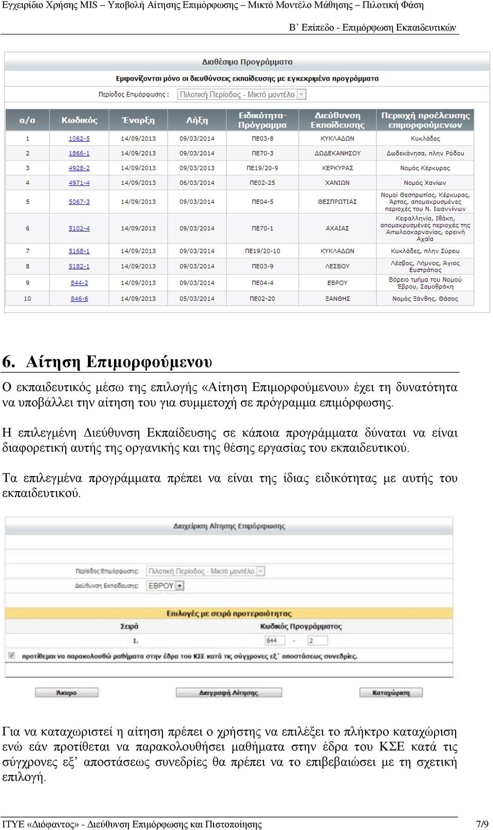 Τα επηιεγκέλα πξνγξάκκαηα πξέπεη λα είλαη ηεο ίδηαο εηδηθόηεηαο κε απηήο ηνπ εθπαηδεπηηθνύ.