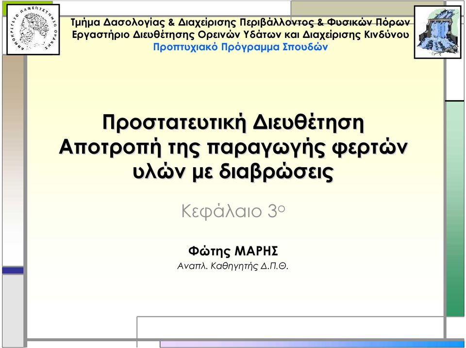 Προπτυχιακό Πρόγραμμα Σπουδών Προστατευτική Διευθέτηση Αποτροπή της