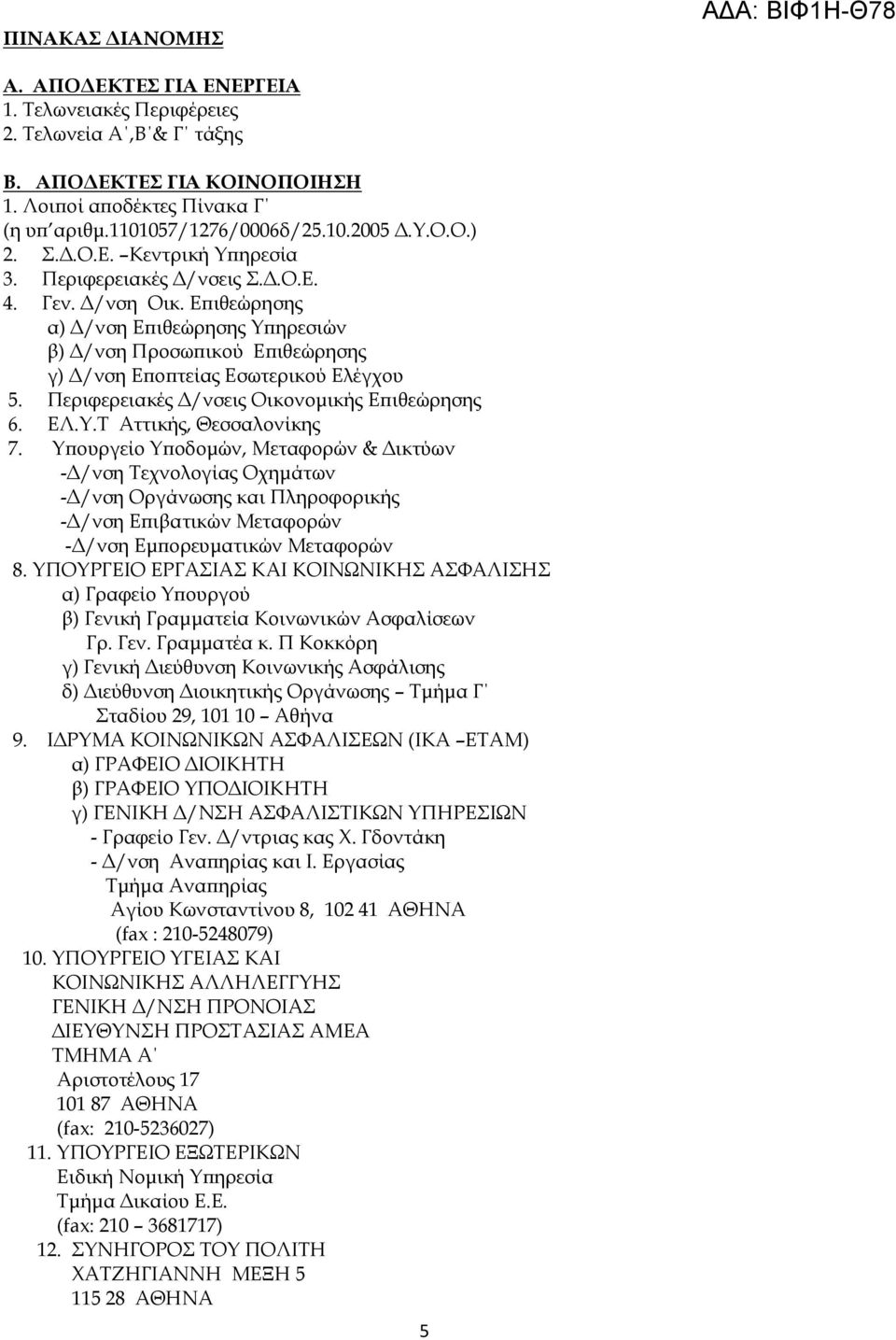 Επιθεώρησης α) Δ/νση Επιθεώρησης Τπηρεσιών β) Δ/νση Προσωπικού Επιθεώρησης γ) Δ/νση Εποπτείας Εσωτερικού Ελέγχου 5. Περιφερειακές Δ/νσεις Οικονομικής Επιθεώρησης 6. ΕΛ.Τ.Σ Αττικής, Θεσσαλονίκης 7.