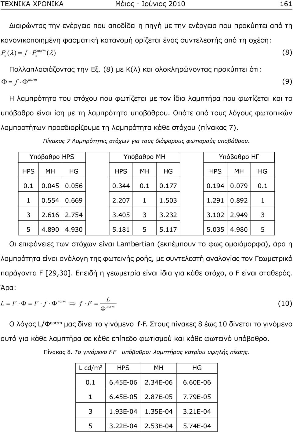 (8) με Κ(λ) και ολοκληρώνοντας προκύπτει ότι: norm f (9) Η λαμπρότητα του στόχου που φωτίζεται με τον ίδιο λαμπτήρα που φωτίζεται και το υπόβαθρο είναι ίση με τη λαμπρότητα υποβάθρου.