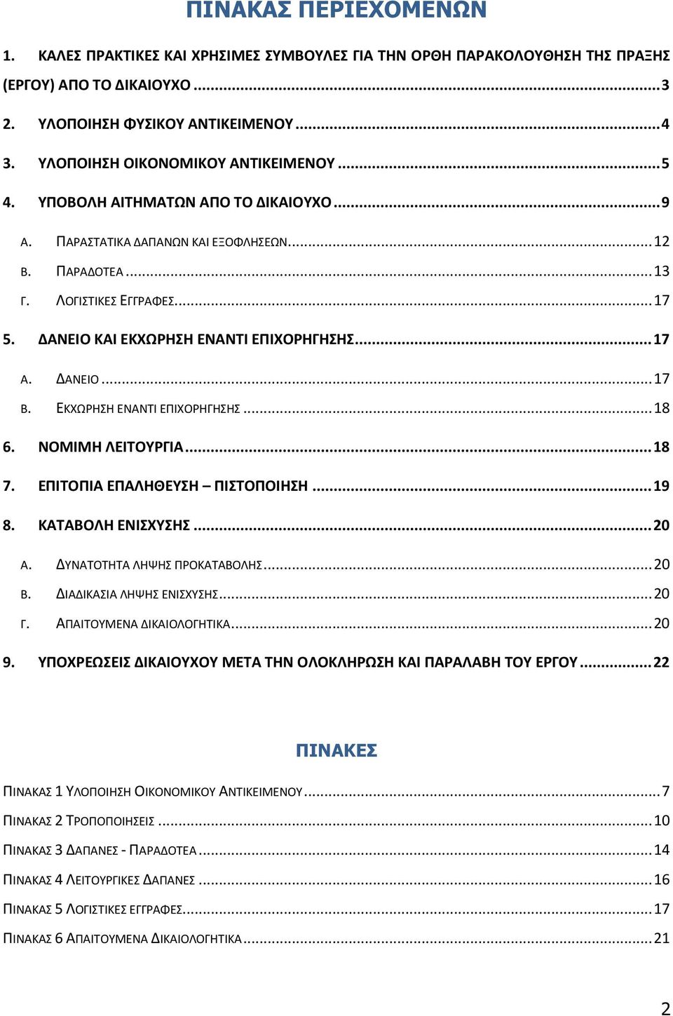 ΔΑΝΕΙΟ ΚΑΙ ΕΚΧΩΡΗΣΗ ΕΝΑΝΤΙ ΕΠΙΧΟΡΗΓΗΣΗΣ...17 Α. ΔΑΝΕΙΟ...17 Β. ΕΚΧΩΡΗΣΗ ΕΝΑΝΤΙ ΕΠΙΧΟΡΗΓΗΣΗΣ...18 6. ΝΟΜΙΜΗ ΛΕΙΤΟΥΡΓΙΑ...18 7. ΕΠΙΤΟΠΙΑ ΕΠΑΛΗΘΕΥΣΗ ΠΙΣΤΟΠΟΙΗΣΗ...19 8. ΚΑΤΑΒΟΛΗ ΕΝΙΣΧΥΣΗΣ...20 Α.