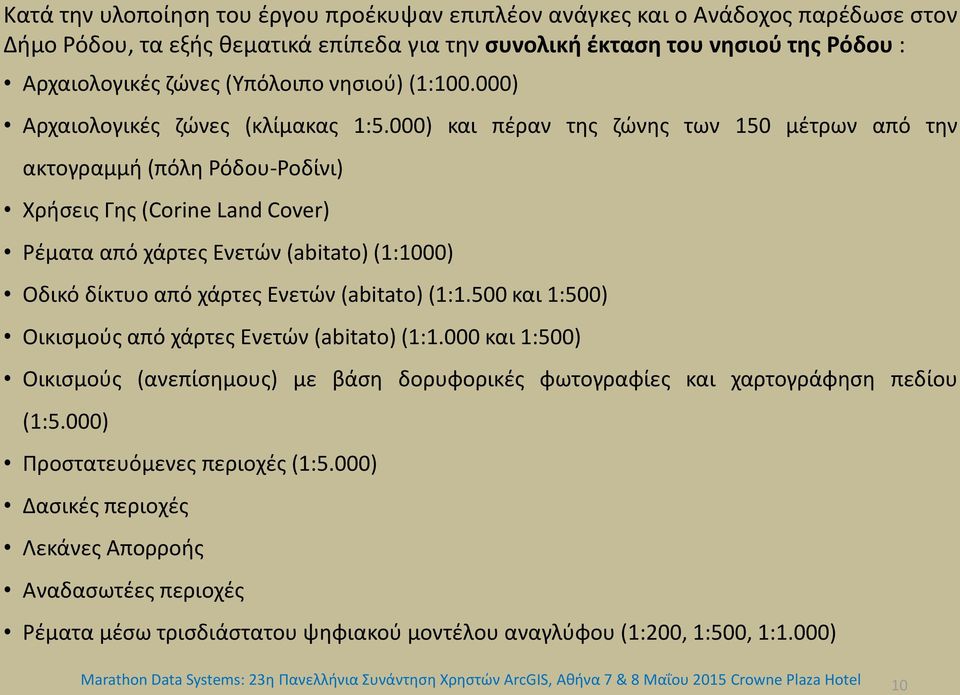 000) και πέραν της ζώνης των 150 μέτρων από την ακτογραμμή (πόλη Ρόδου-Ροδίνι) Χρήσεις Γης (Corine Land Cover) Ρέματα από χάρτες Ενετών (abitato) (1:1000) Οδικό δίκτυο από χάρτες Ενετών (abitato)