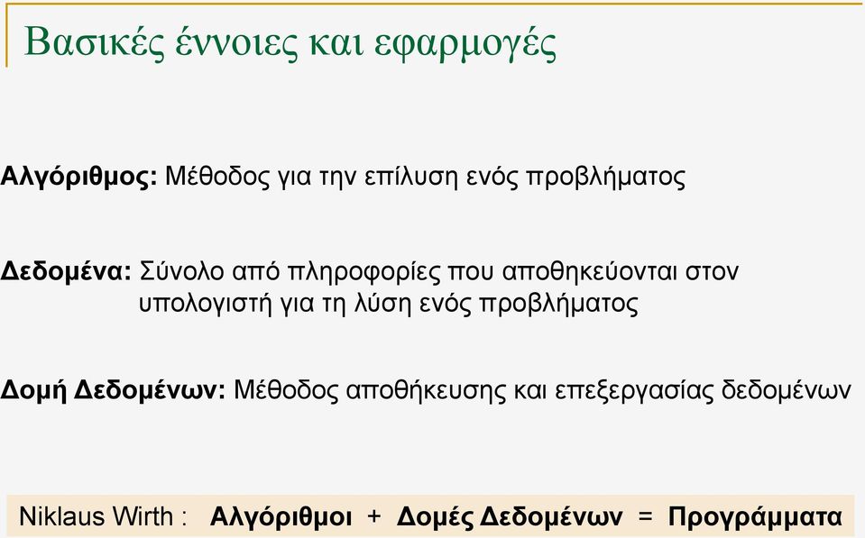 λύση ενός προβλήματος Δομή Δεδομένων: Μέθοδος αποθήκευσης και