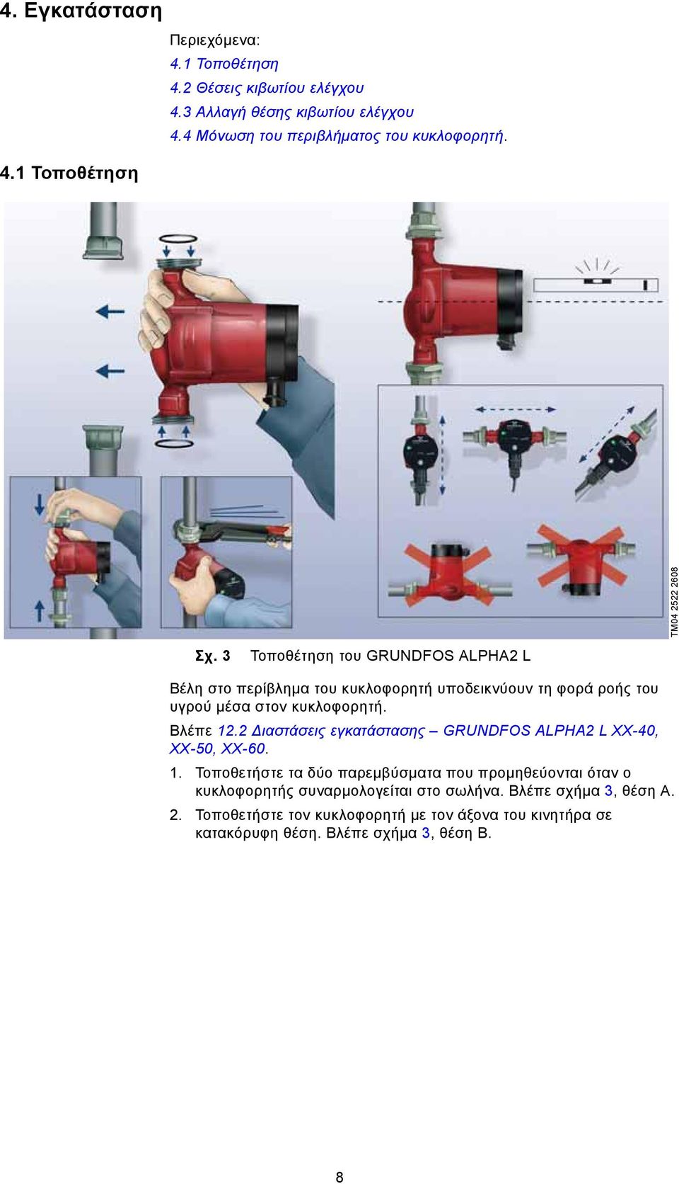 2 Διαστάσεις εγκατάστασης GRUNDFOS ALPHA2 L XX-40, XX-50, XX-60. 1.