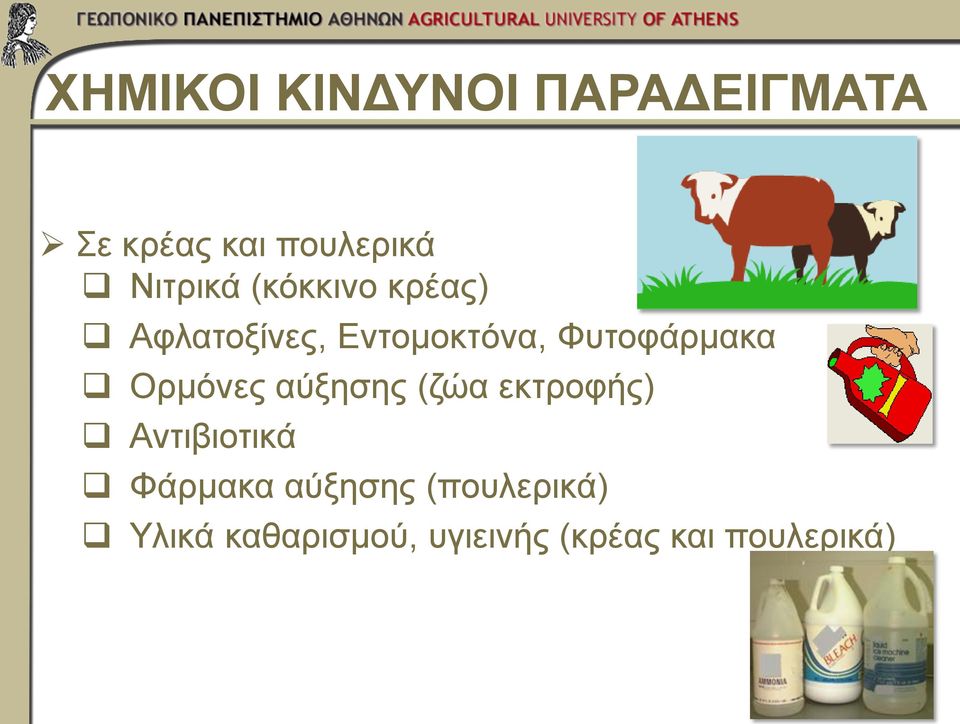 Φυτοφάρμακα Ορμόνες αύξησης (ζώα εκτροφής) Αντιβιοτικά