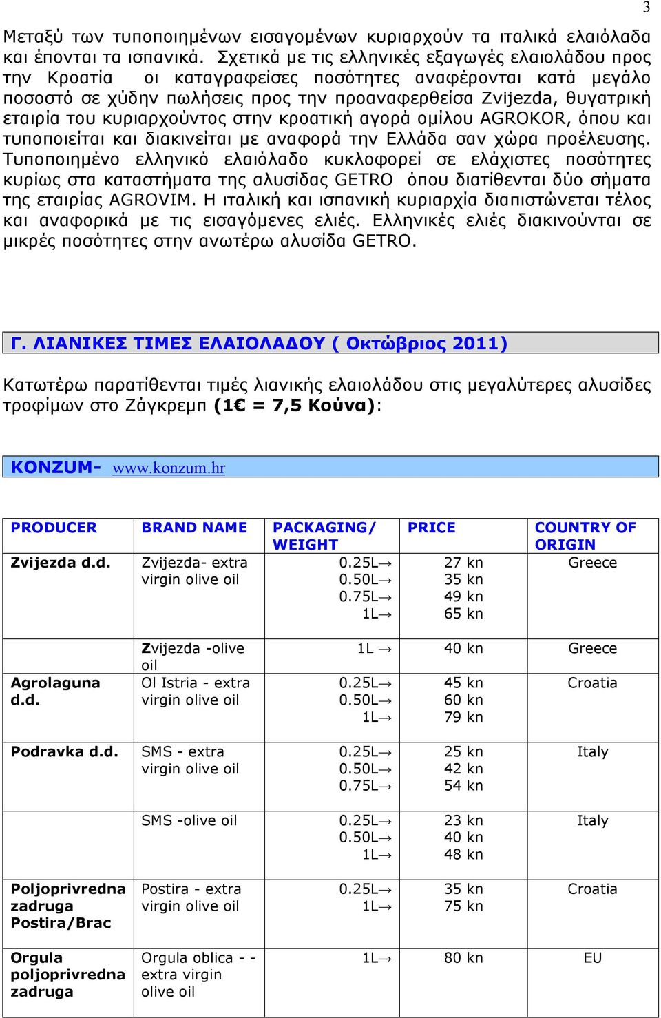 κυριαρχούντος στην κροατική αγορά οµίλου AGROKOR, όπου και τυποποιείται και διακινείται µε αναφορά την Ελλάδα σαν χώρα προέλευσης.