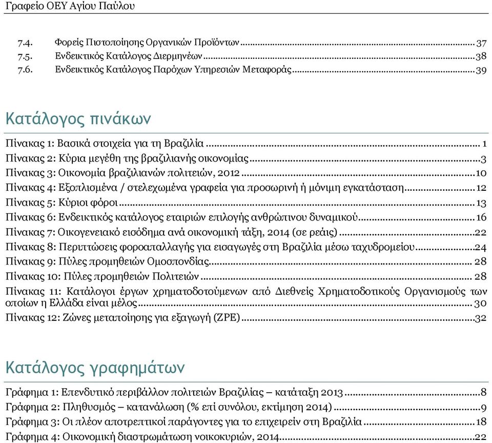 ..10 Πίνακας 4: Εξοπλισμένα / στελεχωμένα γραφεία για προσωρινή ή μόνιμη εγκατάσταση...12 Πίνακας 5: Κύριοι φόροι...13 Πίνακας 6: Ενδεικτικός κατάλογος εταιριών επιλογής ανθρώπινου δυναμικού.