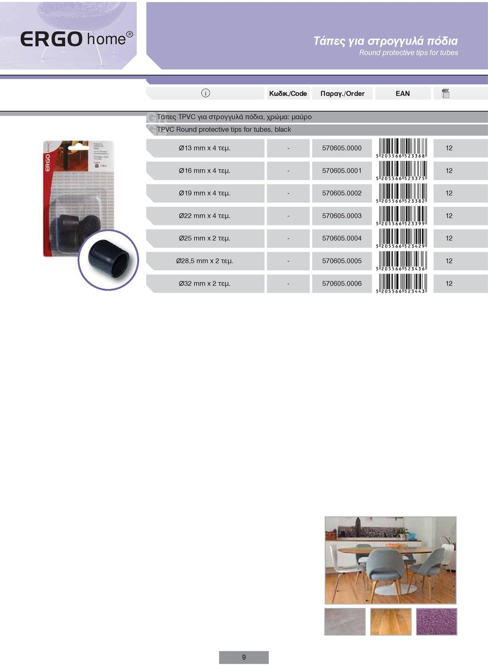 0000 Ø16 mm x 4 τεμ. - 570605.0001 Ø19 mm x 4 τεμ. - 570605.0002 Ø22 mm x 4 τεμ. - 570605.0003 Ø25 mm x 2 τεμ.