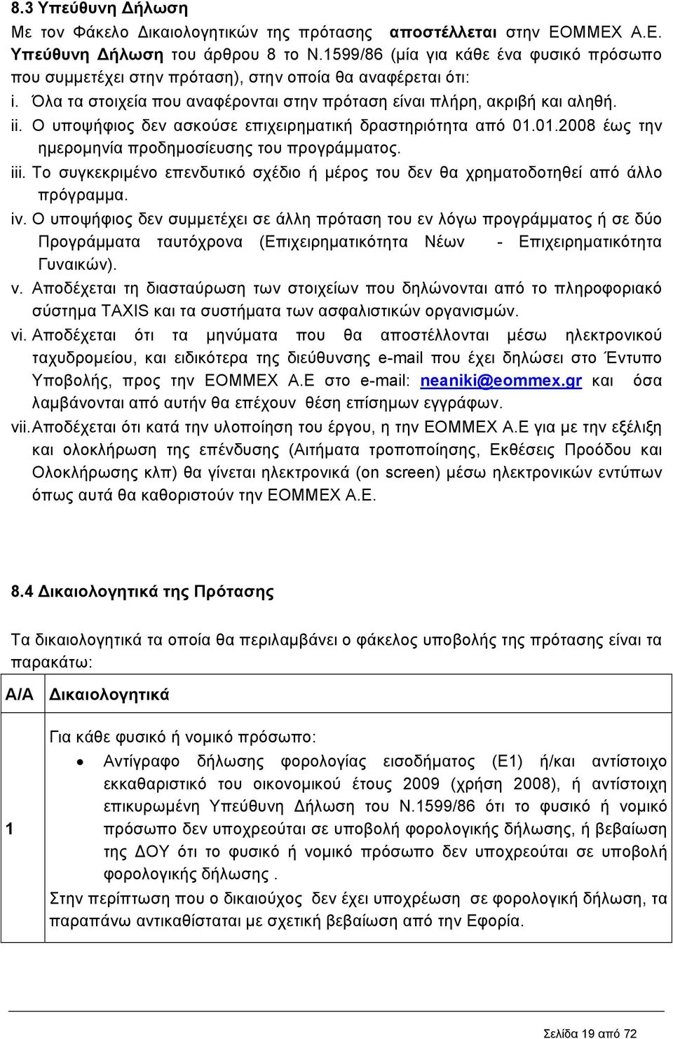 O υποψήφιος δεν ασκούσε επιχειρηµατική δραστηριότητα από 01.01.2008 έως την ηµεροµηνία προδηµοσίευσης του προγράµµατος. iii.