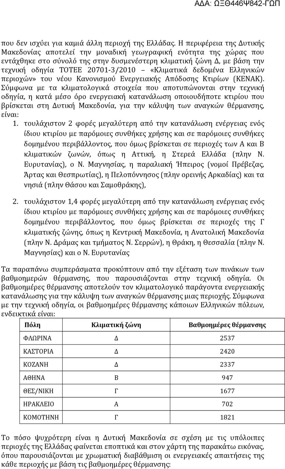 «Κλιματικά δεδομένα Ελληνικών περιοχών» του νέου Κανονισμού Ενεργειακής Απόδοσης Κτιρίων (ΚΕΝΑΚ).