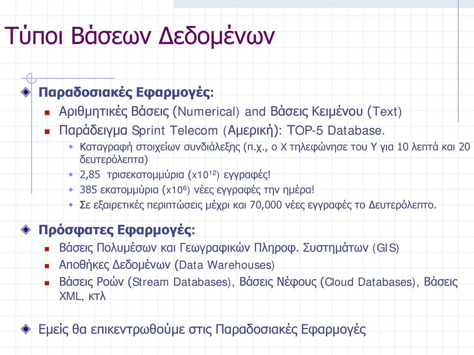 385 εκατομμύρια (x10 6 ) νέες εγγραφές την ημέρα! Σε εξαιρετικές περιπτώσεις μέχρι και 70,000 νέες εγγραφές το Δευτερόλεπτο.