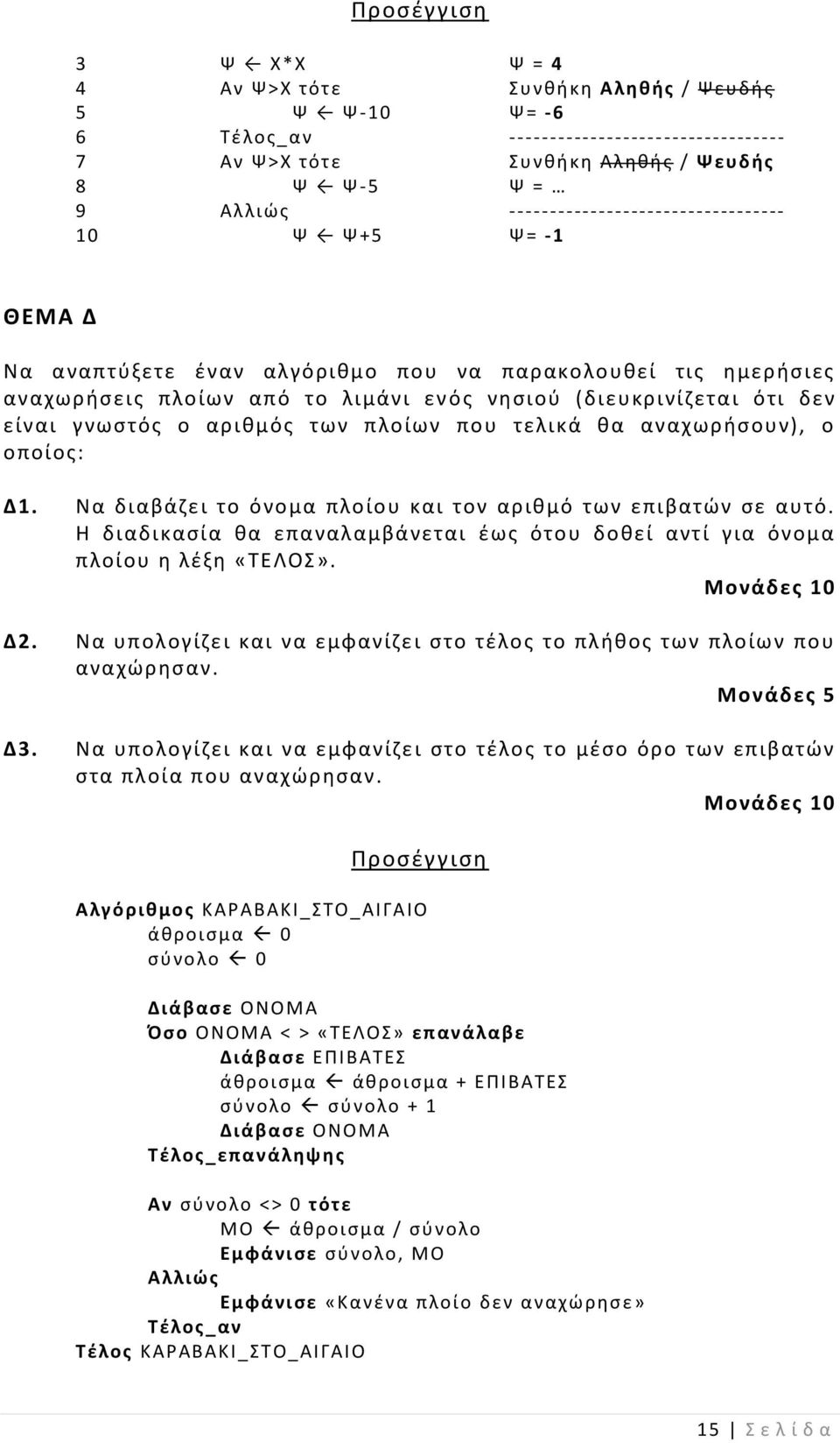 τελικά θα αναχωρήσουν), ο οποίος: Δ1. Να διαβάζει το όνομα πλοίου και τον αριθμό των επιβατών σε αυτό. Η διαδικασία θα επαναλαμβάνεται έως ότου δοθεί αντί για όνομα πλοίου η λέξη «ΤΕΛΟΣ». Δ2.