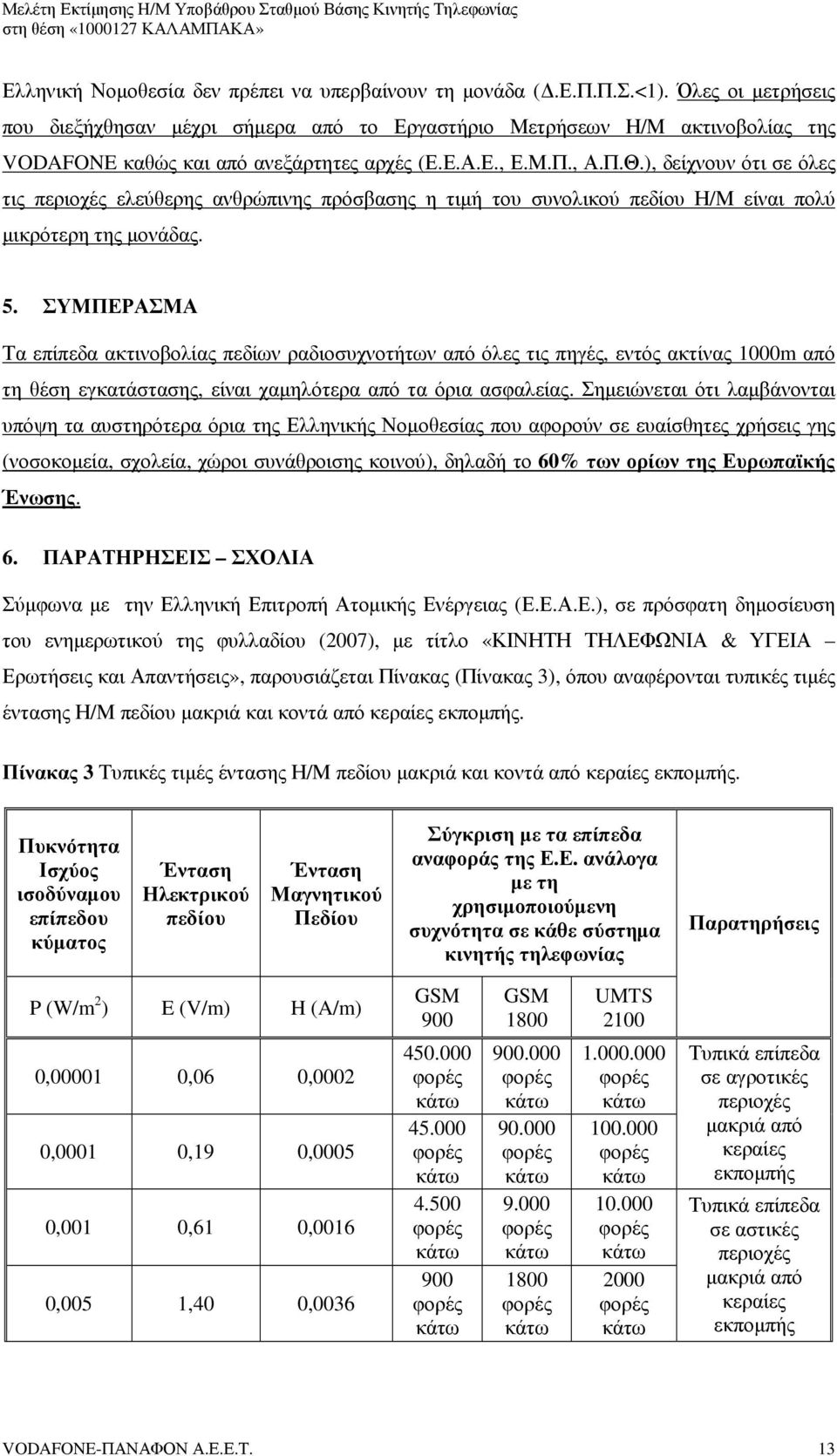 ), δείχνουν ότι σε όλες τις περιοχές ελεύθερης ανθρώπινης πρόσβασης η τιµή του συνολικού πεδίου Η/Μ είναι πολύ µικρότερη της µονάδας. 5.