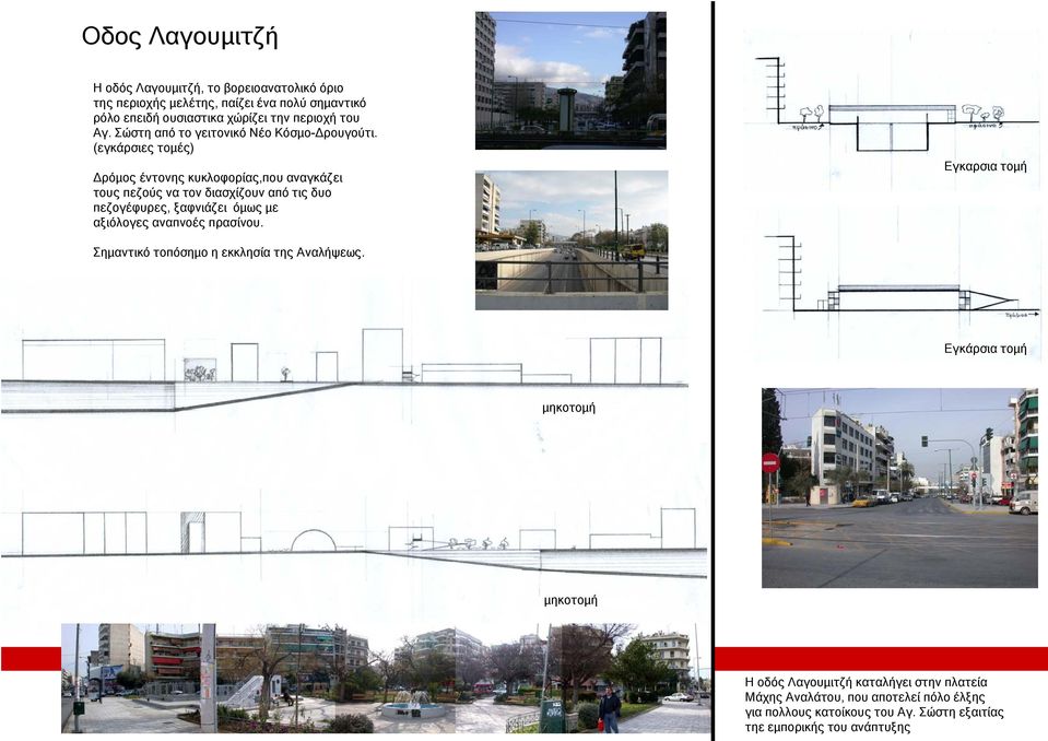 (εγκάρσιες τοµές) ρόµος έντονης κυκλοφορίας,που αναγκάζει τους πεζούς να τον διασχίζουν από τις δυο πεζογέφυρες, ξαφνιάζει όµως µε αξιόλογες αναπνοές