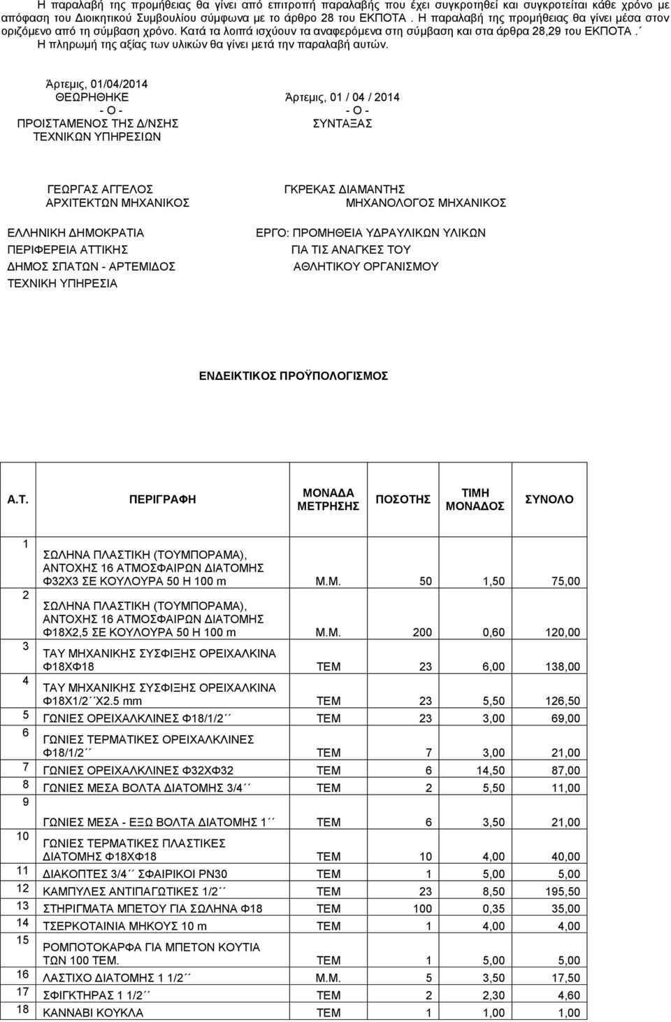 Η πληρωμή της αξίας των υλικών θα γίνει μετά την παραλαβή αυτών.