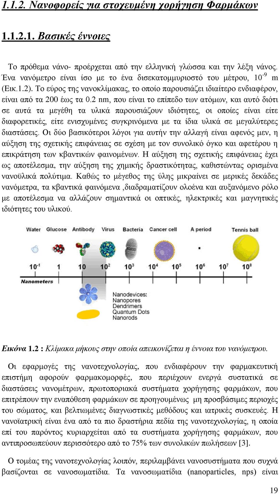 2 nm, που είναι το επίπεδο των ατόμων, και αυτό διότι σε αυτά τα μεγέθη τα υλικά παρουσιάζουν ιδιότητες, οι οποίες είναι είτε διαφορετικές, είτε ενισχυμένες συγκρινόμενα με τα ίδια υλικά σε