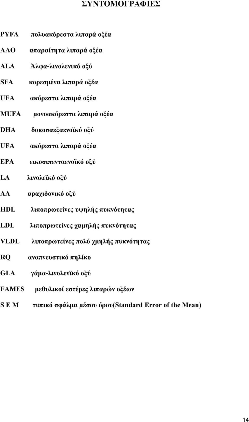 εικοσιπενταενοϊκό οξύ λινολεϊκό οξύ αραχιδονικό οξύ λιποπρωτείνες υψηλής πυκνότητας λιποπρωτείνες χαµηλής πυκνότητας λιποπρωτείνες πολύ