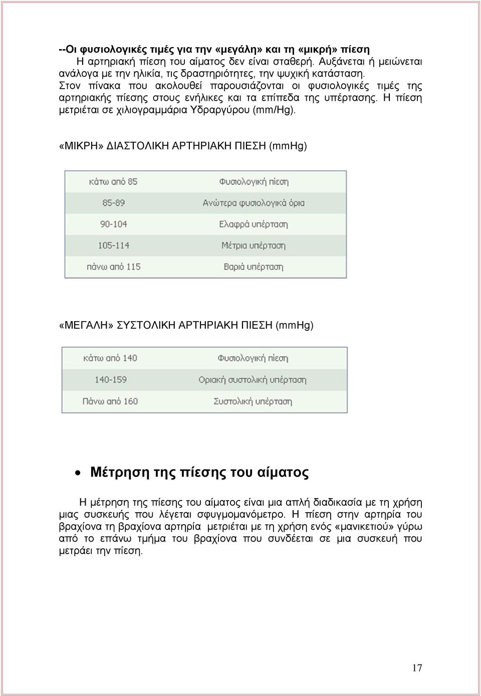 «ΜΙΚΡΗ» ΔΙΑΣΤΟΛΙΚΗ ΑΡΤΗΡΙΑΚΗ ΠΙΕΣΗ (mmhg) «ΜΕΓΑΛΗ» ΣΥΣΤΟΛΙΚΗ ΑΡΤΗΡΙΑΚΗ ΠΙΕΣΗ (mmhg) Μέτρηση της πίεσης του αίματος Η μέτρηση της πίεσης του αίματος είναι μια απλή διαδικασία με τη χρήση μιας συσκευής