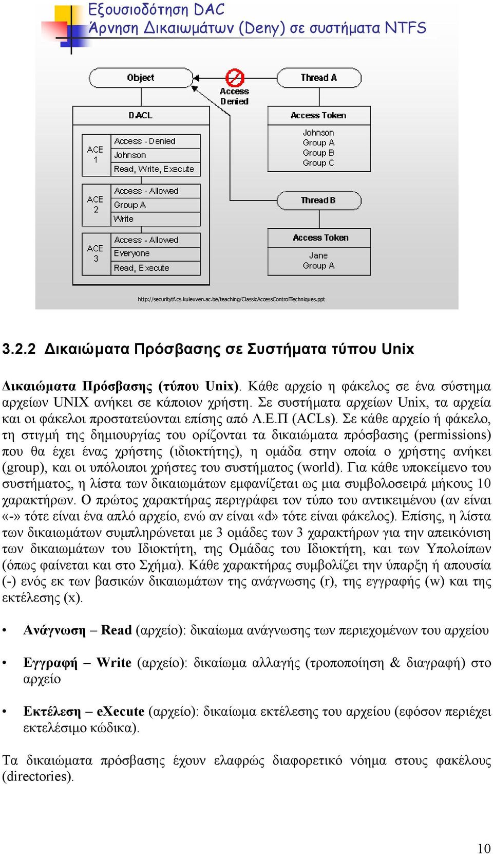 Σε συστήµατα αρχείων Unix, τα αρχεία και οι φάκελοι προστατεύονται επίσης από Λ.Ε.Π (ACLs).