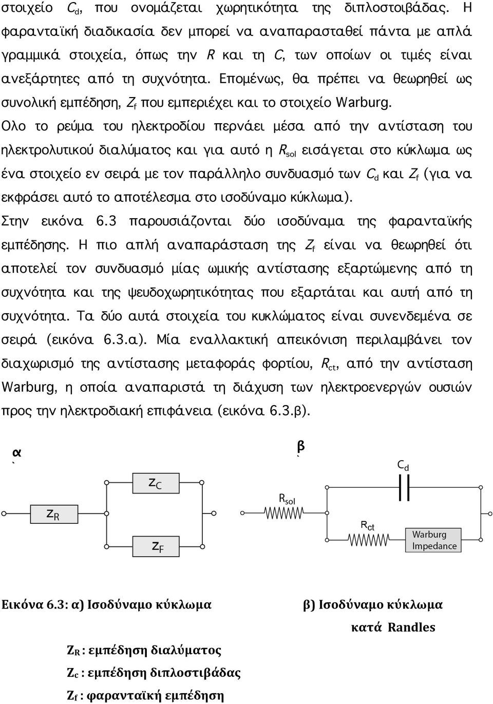 Επομένως, θα πρέπει να θεωρηθεί ως συνολική εμπέδηση, Z f που εμπεριέχει και το στοιχείο Warburg.