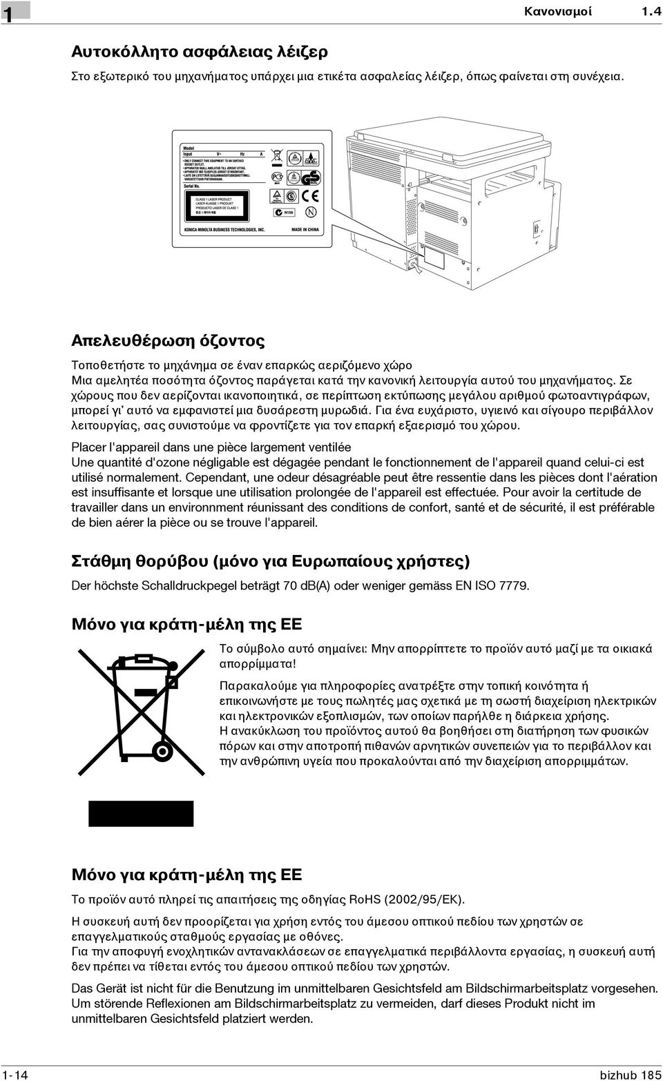 Σε χώρους που δεν αερίζονται ικανοποιητικά, σε περίπτωση εκτύπωσης μεγάλου αριθμού φωτοαντιγράφων, μπορεί γι' αυτό να εμφανιστεί μια δυσάρεστη μυρωδιά.