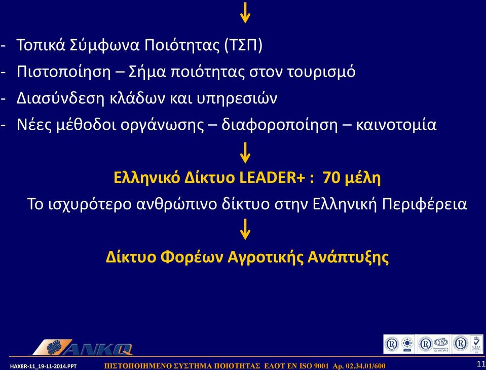 διαφοροποίηση καινοτομία Ελληνικό Δίκτυο LEADER+ : 70 μέλη Το