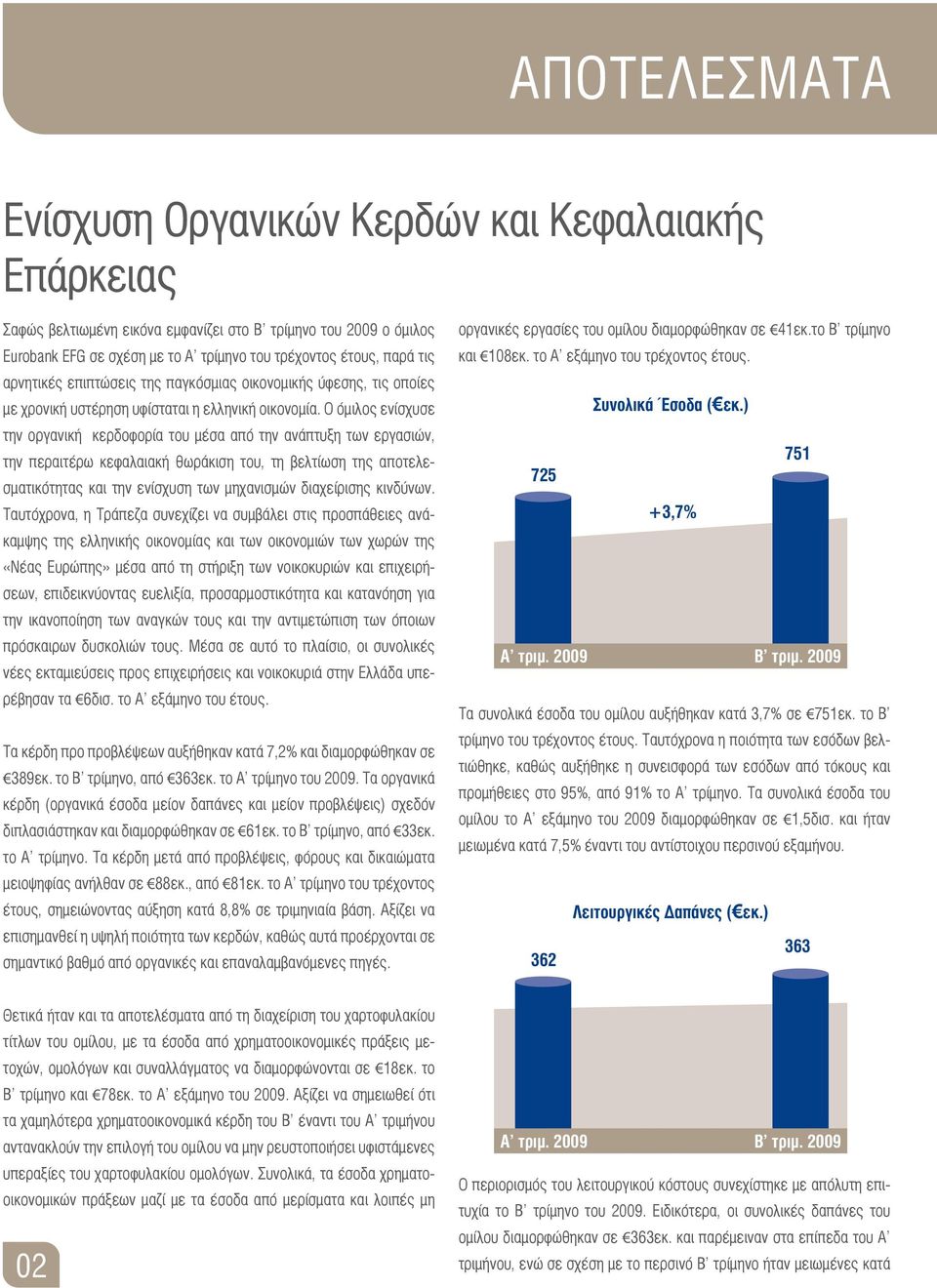 Ο όμιλος ενίσχυσε την οργανική κερδοφορία του μέσα από την ανάπτυξη των εργασιών, την περαιτέρω κεφαλαιακή θωράκιση του, τη βελτίωση της αποτελεσματικότητας και την ενίσχυση των μηχανισμών