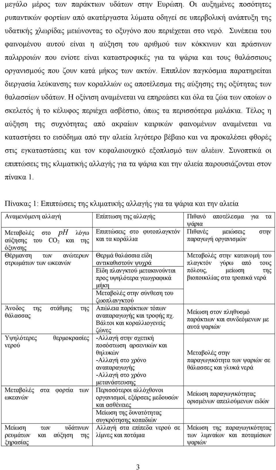 Συνέπεια του φαινοµένου αυτού είναι η αύξηση του αριθµού των κόκκινων και πράσινων παλιρροιών που ενίοτε είναι καταστροφικές για τα ψάρια και τους θαλάσσιους οργανισµούς που ζουν κατά µήκος των ακτών.