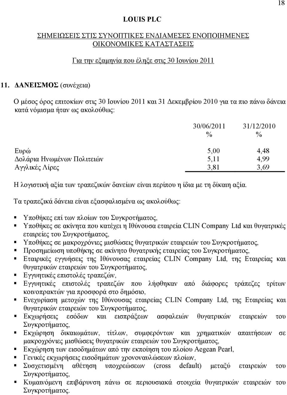 Ηνωμένων Πολιτειών 5,11 4,99 Αγγλικές Λίρες 3,81 3,69 Η λογιστική αξία των τραπεζικών δανείων είναι περίπου η ίδια με τη δίκαιη αξία.