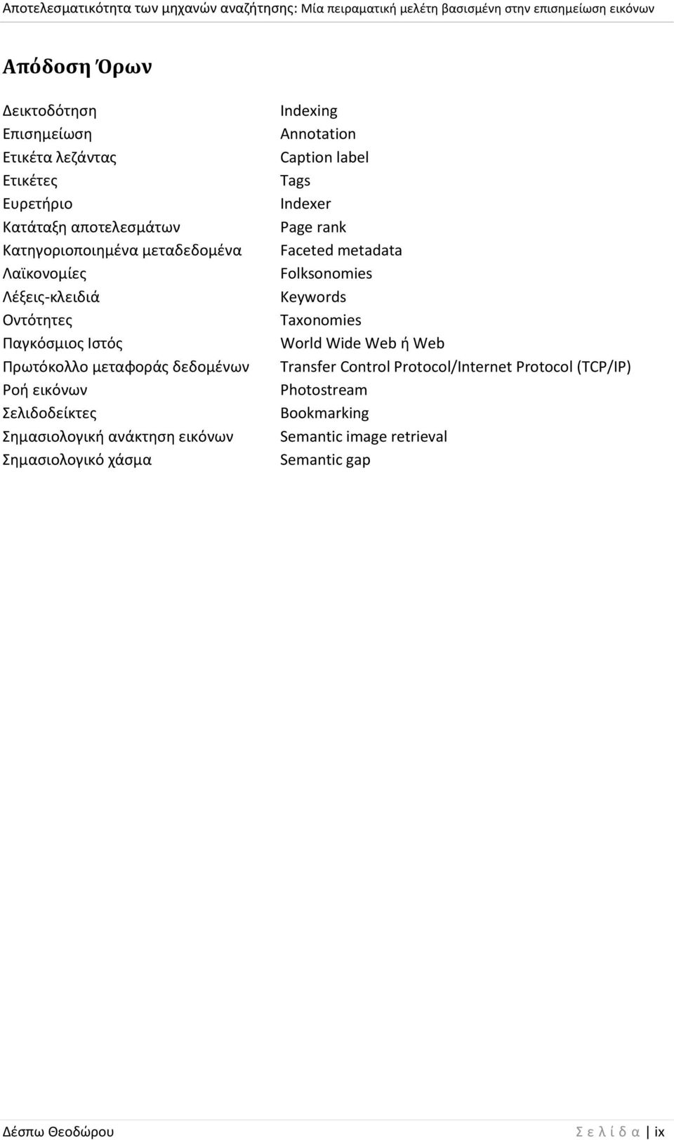 Σημασιολογικό χάσμα Indexing Annotation Caption label Tags Indexer Page rank Faceted metadata Folksonomies Keywords Taxonomies World Wide
