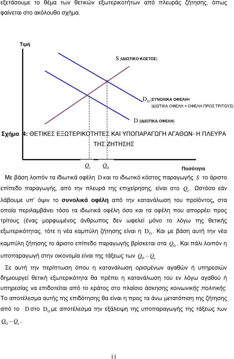 λοιπόν τα ιδιωτικά οφέλη D και το ιδιωτικό κόστος παραγωγής S το άριστο επίπεδο παραγωγής, από την πλευρά της επιχείρησης, είναι στο Q e.