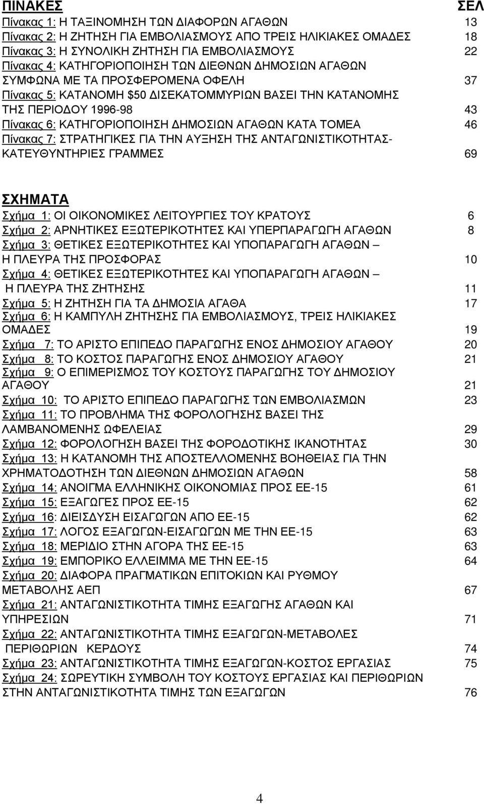 ΑΓΑΘΩΝ ΚΑΤΑ ΤΟΜΕΑ 46 Πίνακας 7: ΣΤΡΑΤΗΓΙΚΕΣ ΓΙΑ ΤΗΝ ΑΥΞΗΣΗ ΤΗΣ ΑΝΤΑΓΩΝΙΣΤΙΚΟΤΗΤΑΣ- ΚΑΤΕΥΘΥΝΤΗΡΙΕΣ ΓΡΑΜΜΕΣ 69 ΣΧΗΜΑΤΑ Σχήμα 1: ΟΙ ΟΙΚΟΝΟΜΙΚΕΣ ΛΕΙΤΟΥΡΓΙΕΣ ΤΟΥ ΚΡΑΤΟΥΣ 6 Σχήμα 2: ΑΡΝΗΤΙΚΕΣ